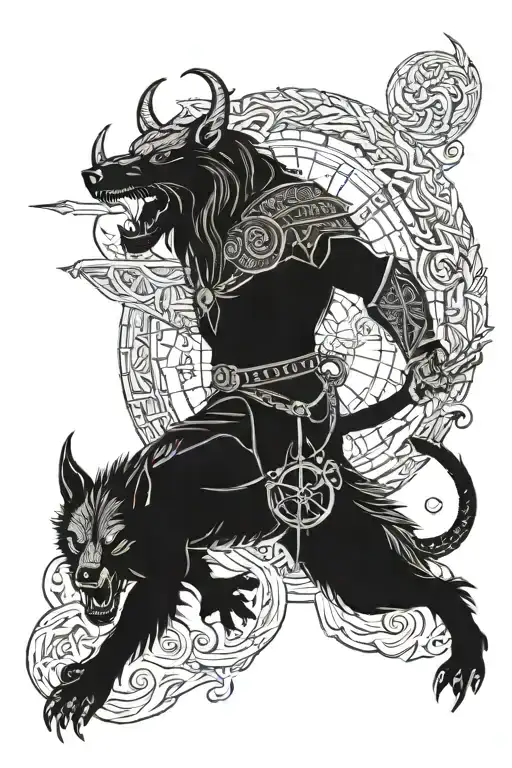 Odin on top of arm Fenrir lower arm Jormungandr throughout arm encircling Nordic compass tyr getting hand bit off tattoo design idea