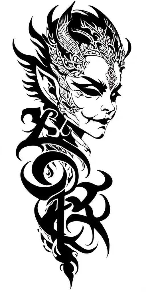 "ASURA" fancy text bold lines tattoo design idea