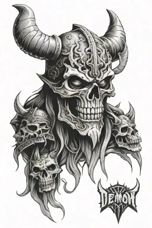 demon skull dead Viking ghosts tattoo design idea