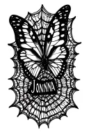 "Jonna" Butterfly Initials In Wings With Mandala Along With Spider Webs tattoo design idea