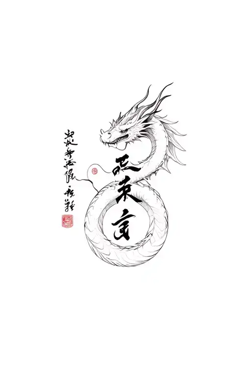 dragon with Chinese letters tattoo design idea