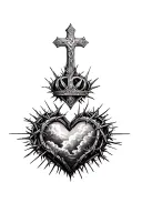 heart shape, clouds, rays, floral patterns, Norse cross, crown of thorns tattoo design idea