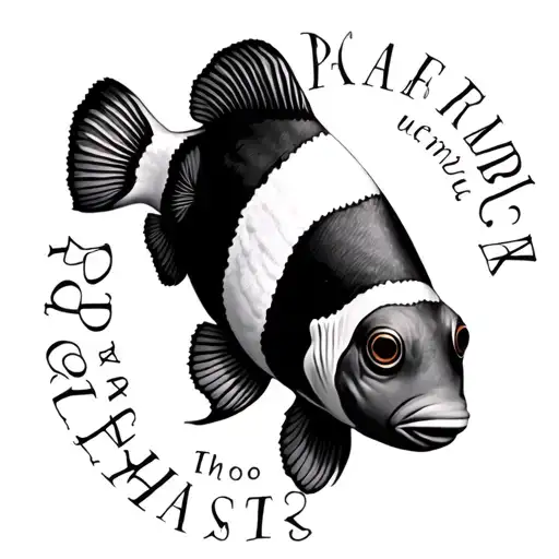 Clownfish with family member names incorporated tattoo design idea