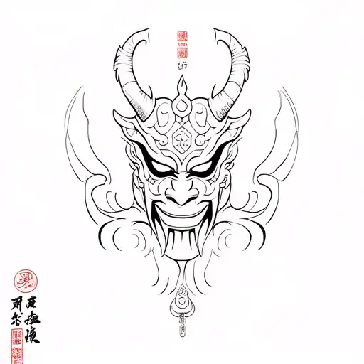 chinese mask demon  simple drawing tattoo design idea