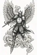 Knight with Angel and devil wings, with Japanese clouds as a backdrop tattoo design idea