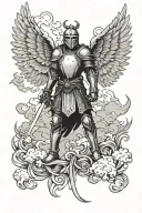 Knight with Angel and devil wings, with Japanese clouds as a backdrop tattoo design idea