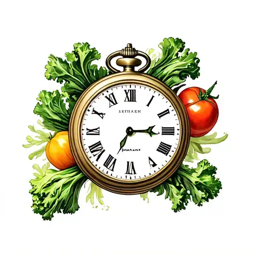 Pocket watch and a vegetable decor tattoo design idea