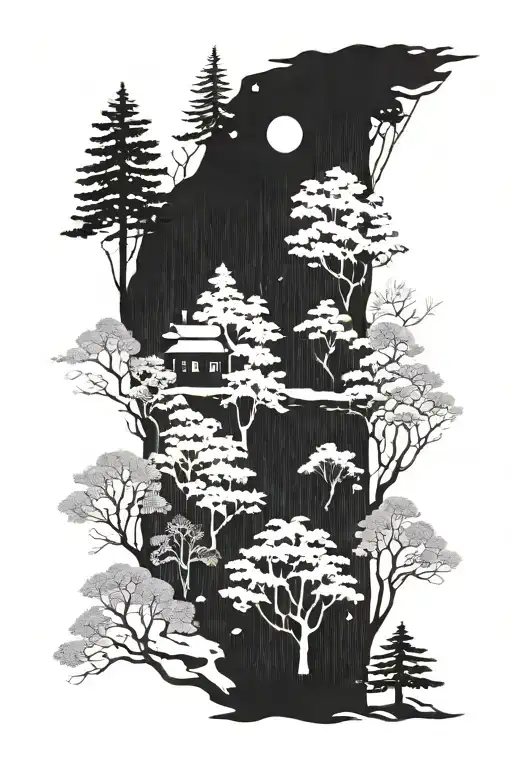 morning forest, orthodoxy, train, rails, snowstorm, freedom, wisdom of centuries, where you can hear how trees quietly whisper about each other tattoo design idea