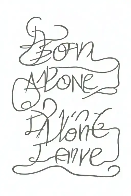 letters that say "born alone die alone" tattoo design idea