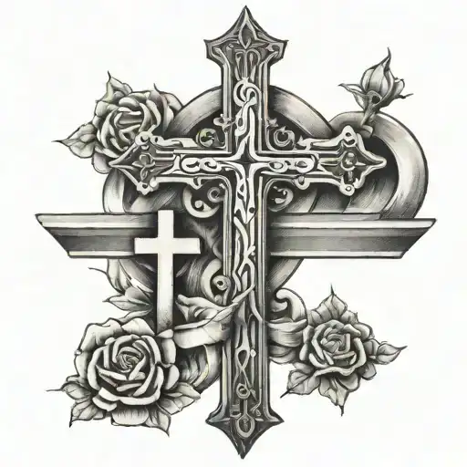 3 crosses over a name and dates tattoo design idea