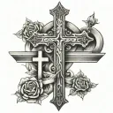 3 crosses over a name and dates tattoo design idea
