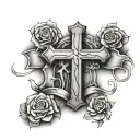 3 crosses over a name and dates tattoo design idea