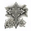 3 crosses over a name and dates tattoo design idea