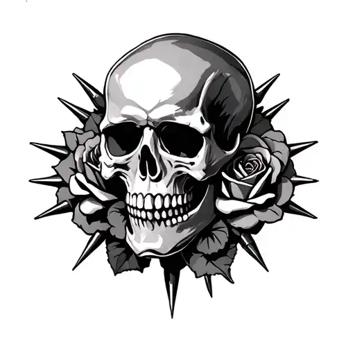 Skull and roses with spikes tattoo design idea