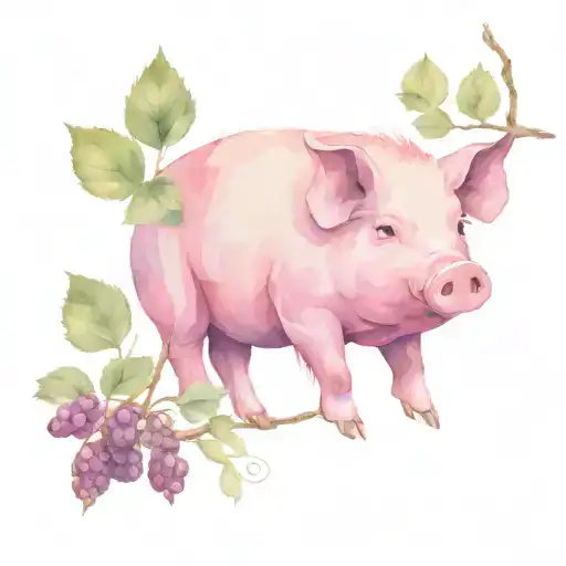pig mulberry branch tattoo design idea