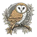 barn owl perched on a branch tattoo design idea