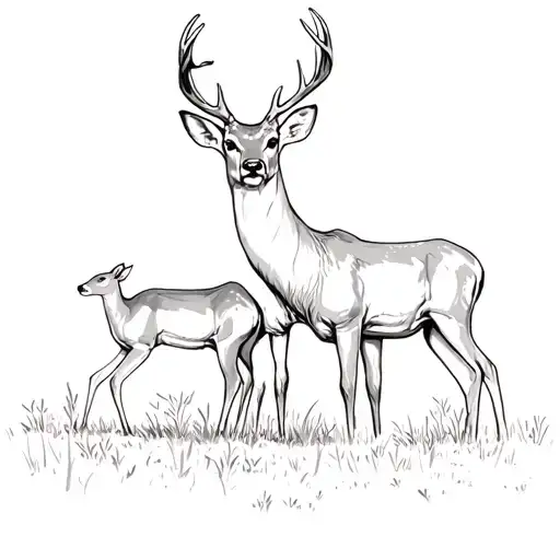 whitetail buck with doe and fawn with him tattoo design idea