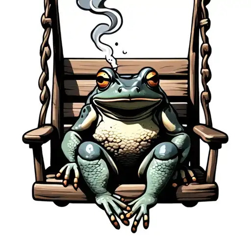 Frog Smoking Cigarette sitting on a porch swing tattoo design idea