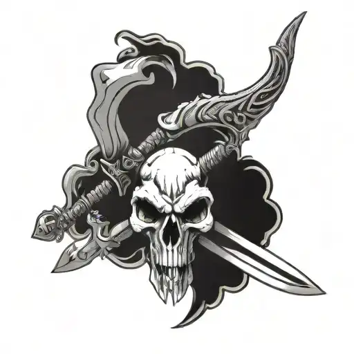 ram skull with a sword down the middle tattoo design idea