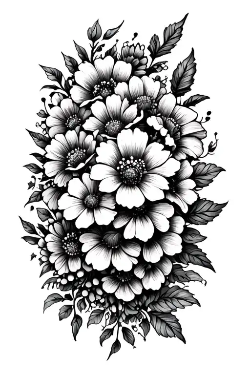 Put the tattoo on a white background same tattoo same writing same amount of flowers and the flowers stay grey, black an tattoo design idea