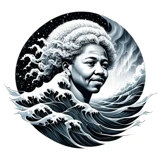 Mandela, waves, hidden mermaid, nautical rope knot waves parting into a colored aurora borealis tattoo design idea