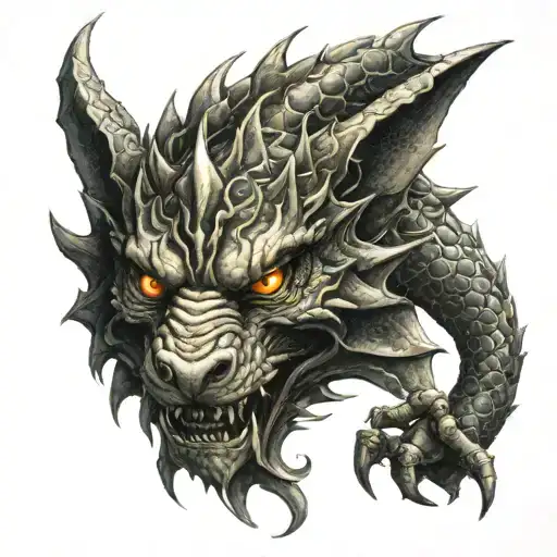 100 demon beasts icons inside dragon scales forearm tattoo design idea