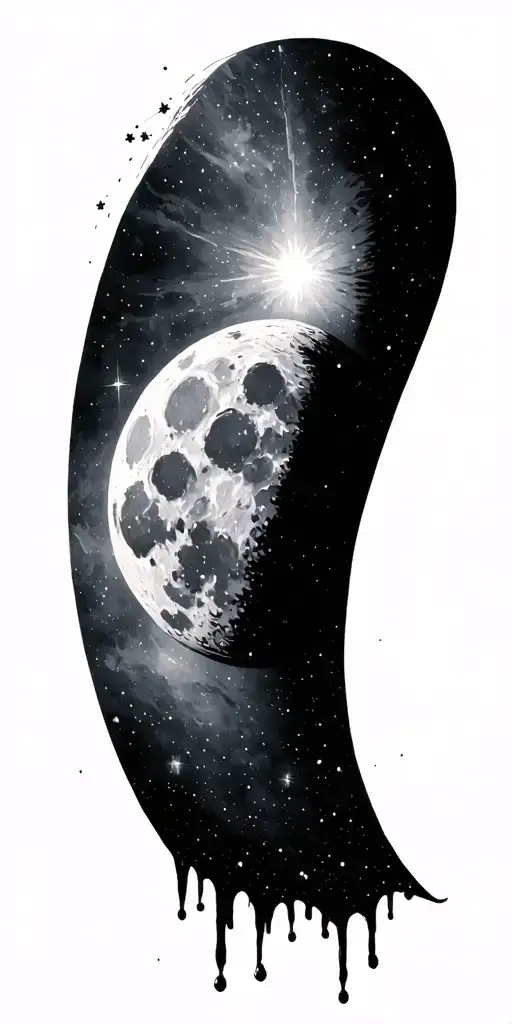 space, the moon, galaxy tattoo design idea