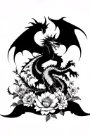 knight fighting dragon surrounded by flowers blooming tattoo design idea