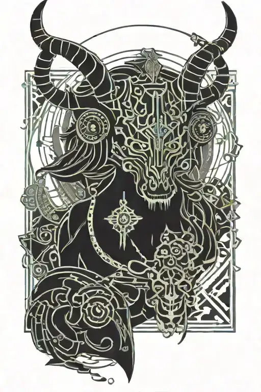 sagitarius with oni mask tattoo design idea