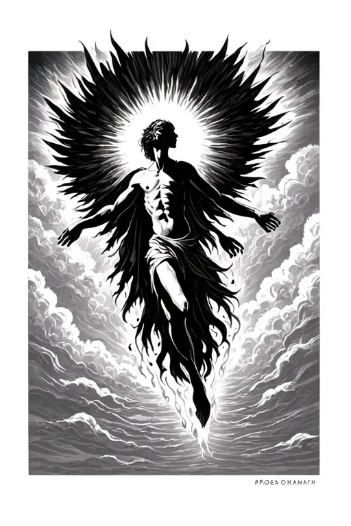 human silouette floating into heaven tattoo design idea
