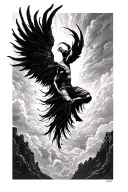 human silouette floating into heaven tattoo design idea