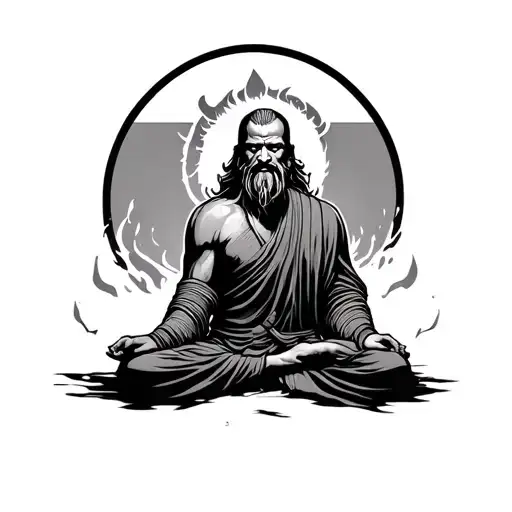 Viking Warrior monk meditating tattoo design idea