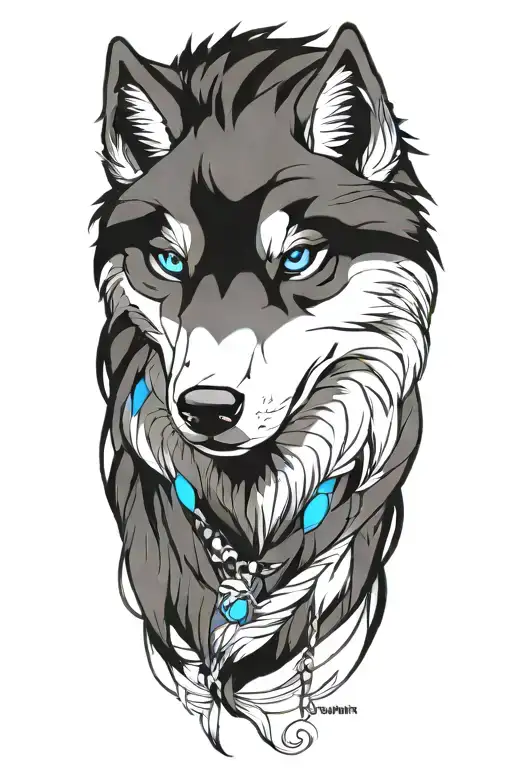 cherokee wolf puppy blue eyes anime tattoo design idea