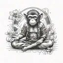 yoga punk monkey lotus position levitating with universe tattoo design idea
