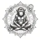 yoga punk monkey lotus position levitating with universe tattoo design idea