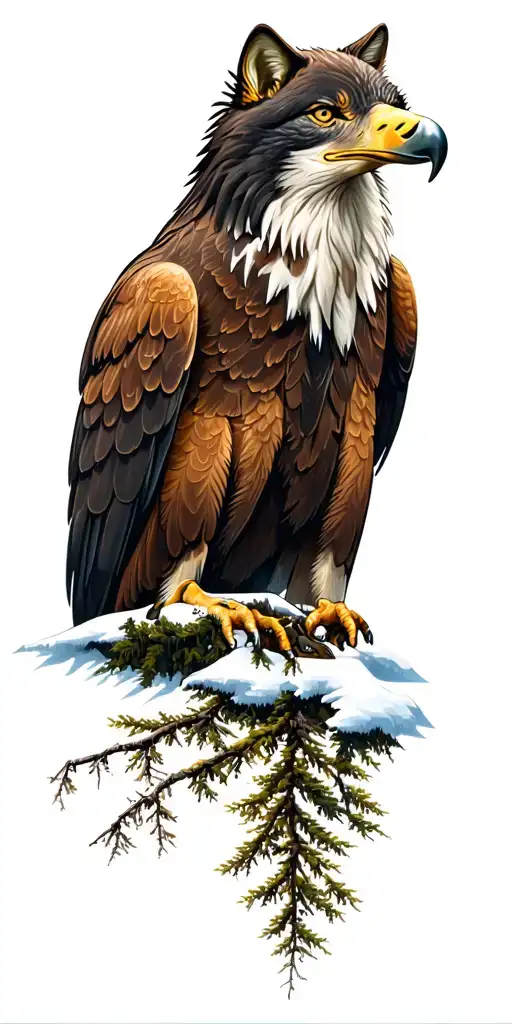 Bald Eagle and Wolf Forest background tattoo design idea