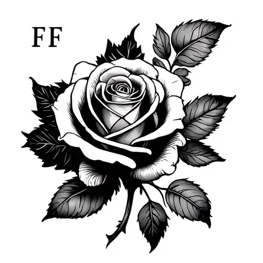 Tattoo for women's wrist, simple rose, long heartbeat, letters F and L, minimal and romantic tattoo design idea