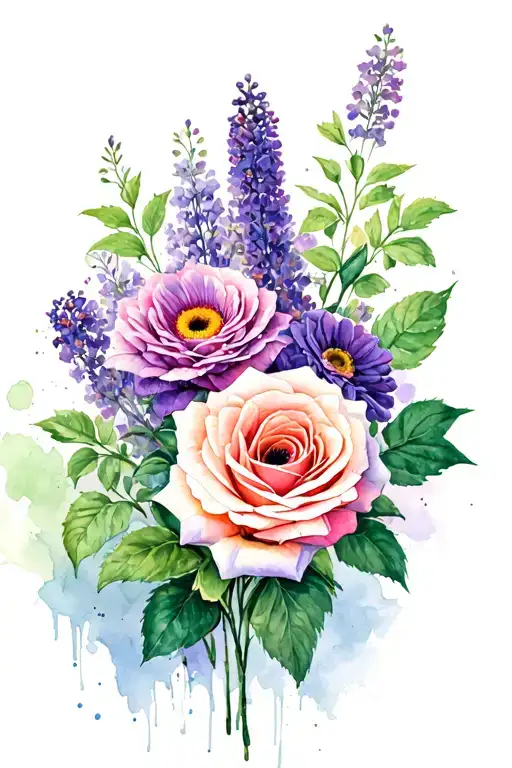 roses, gerberas and lilacs  tattoo design idea