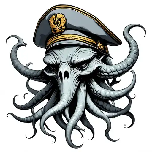 cthulhu with captain hat tattoo design idea