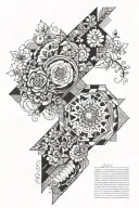 patchwork sleeve design, tattoo design idea