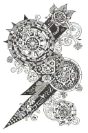 patchwork sleeve design, tattoo design idea