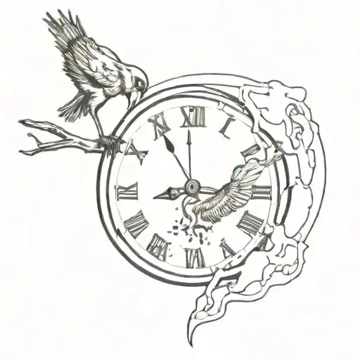 bird breaking out from salvador dali bent clock melting tattoo design idea