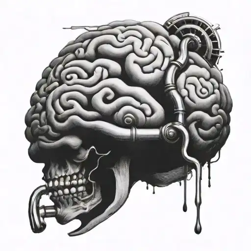 brain with winding pipes where the smoke comes from tattoo design idea