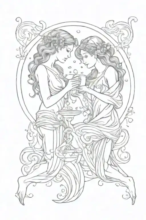 Gemini and Aquarius who pour water tattoo design idea