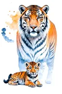 tiger standing side by side cub laying tattoo design idea