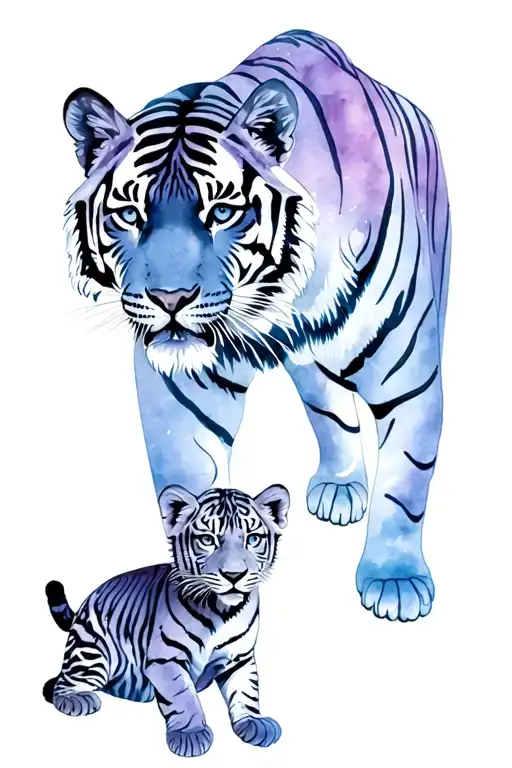 tiger standing side by side cub laying tattoo design idea