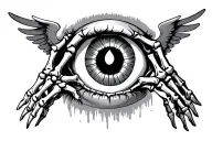Demonic Eye with skeleton hands for wings spread wide tattoo design idea