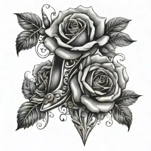 stiletto and roses  tattoo design idea