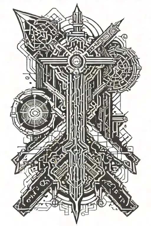 cyber sigilism sword tattoo design idea