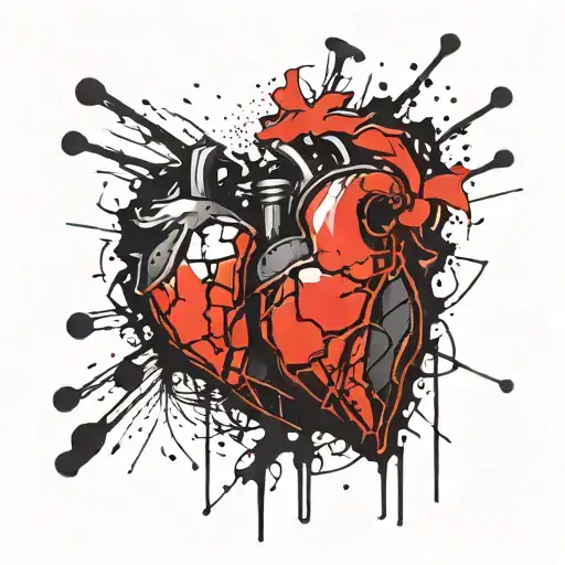 shattered heart with crying eyes looking tattoo design idea